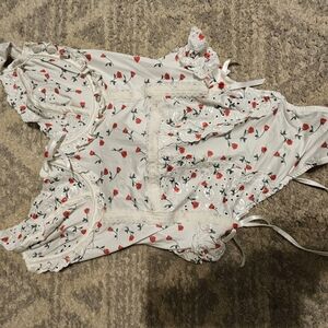Floral White and Red Bodysuit
